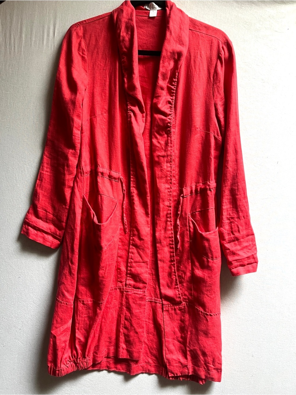 Boo Radley 100% Linen Red Open-Front Lightweight Coat Jacket 8